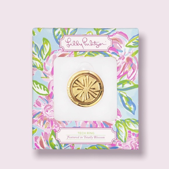 NIB Lilly Pulitzer Cell Phone Gold Metal Stability Tech Ring, Totally Blossom